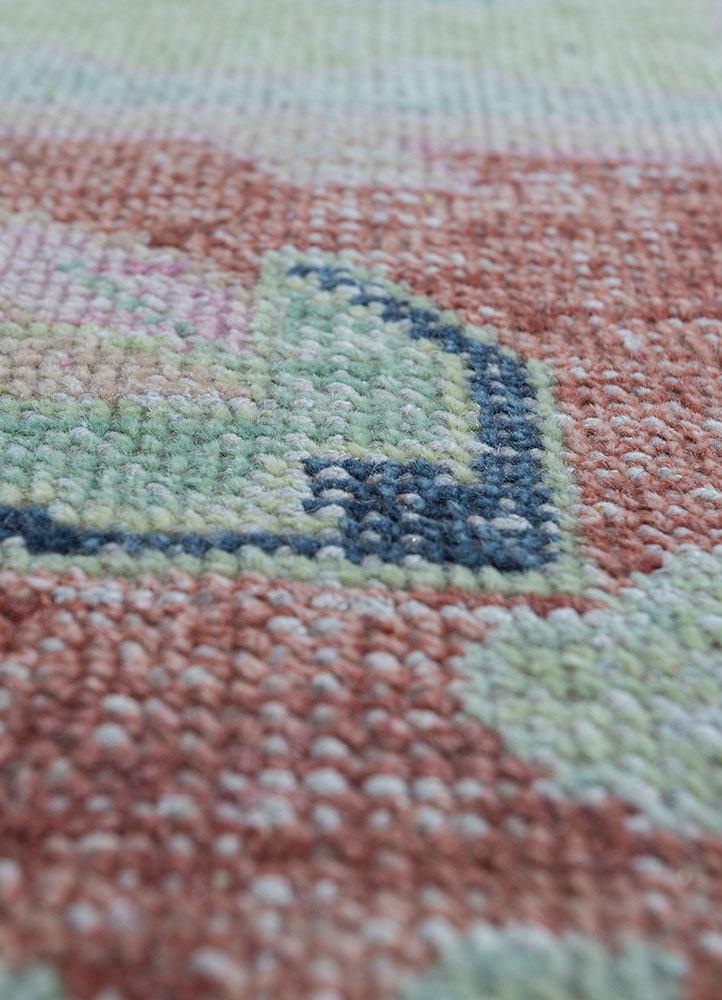 thyme green wool hand knotted Rug - CloseUp