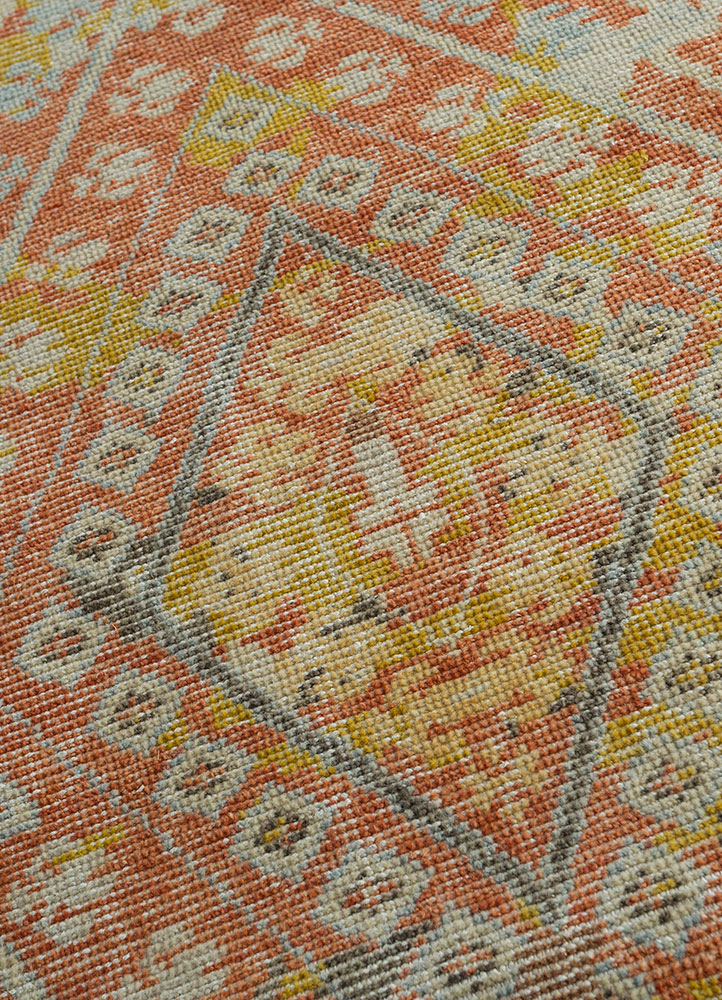 erbe red and orange wool hand knotted Rug - CloseUp