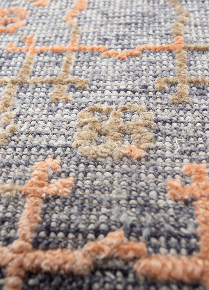 erbe blue wool and bamboo silk hand knotted Rug - CloseUp