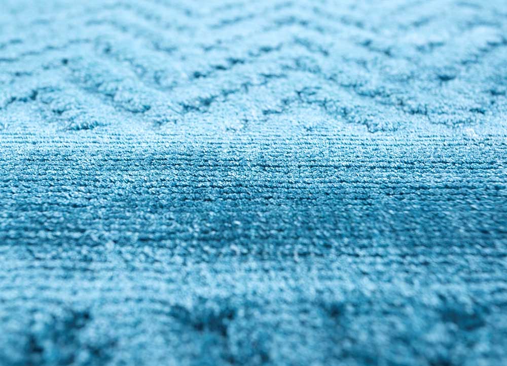 basis blue bamboo silk hand loom Rug - CloseUp