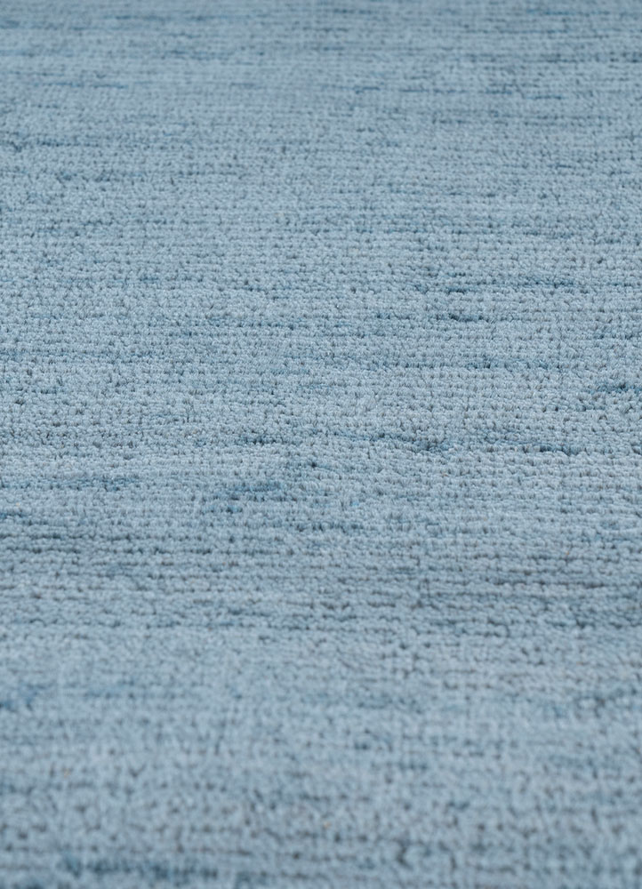 basis blue wool hand loom Rug - CloseUp