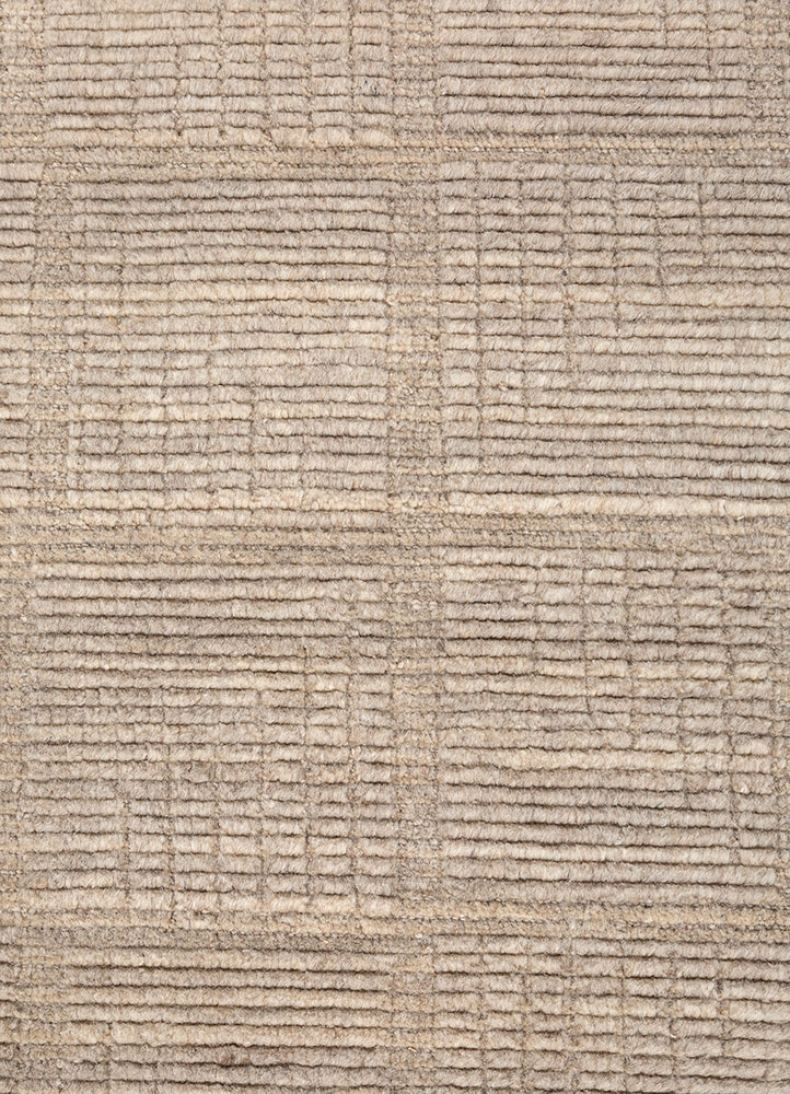 saga beige and brown wool hand loom Rug - CloseUp