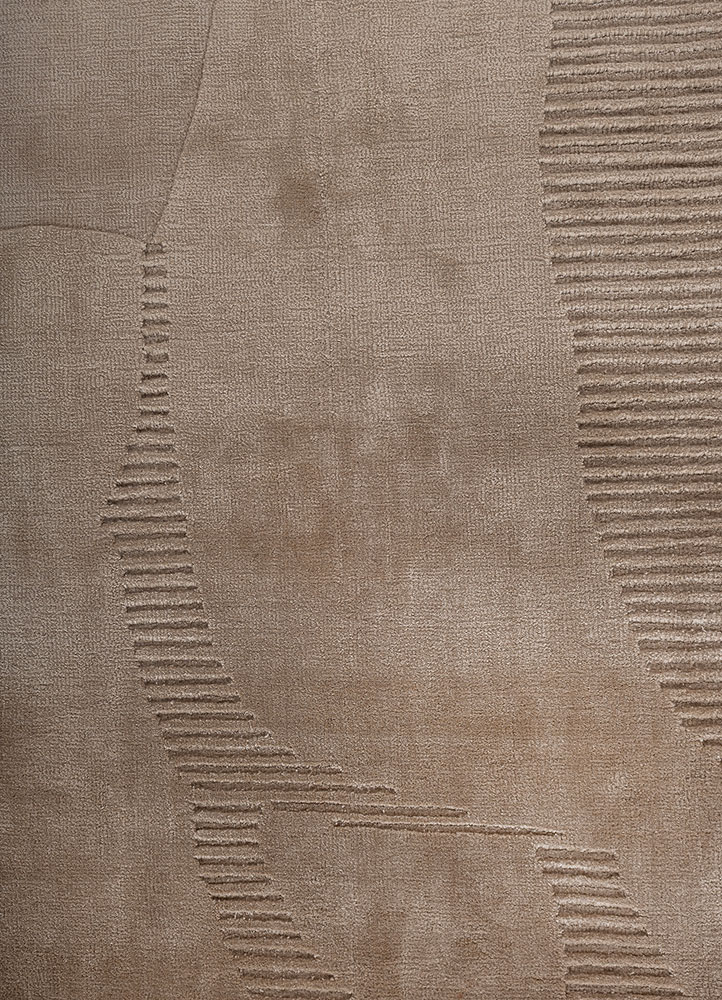 saga beige and brown wool hand loom Rug - CloseUp