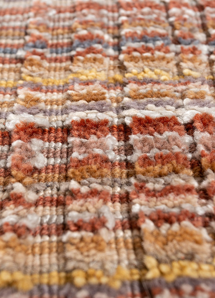 saga red and orange wool and viscose hand loom Rug - CloseUp