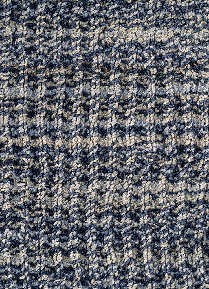 jean blue wool and viscose hand loom Rug - CloseUp