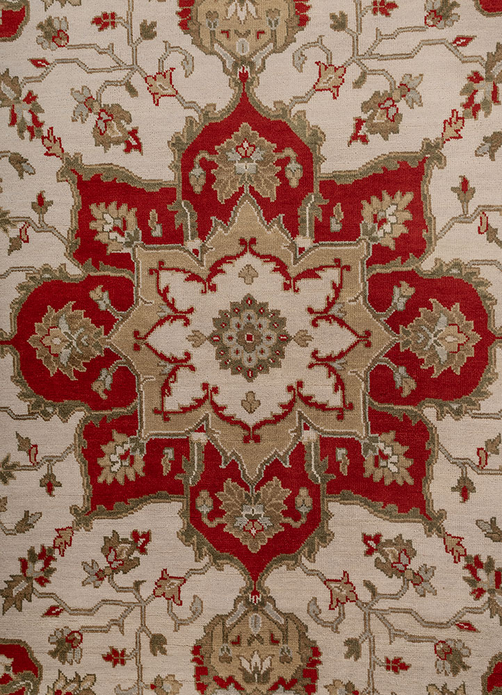 thyme ivory wool hand knotted Rug - CloseUp