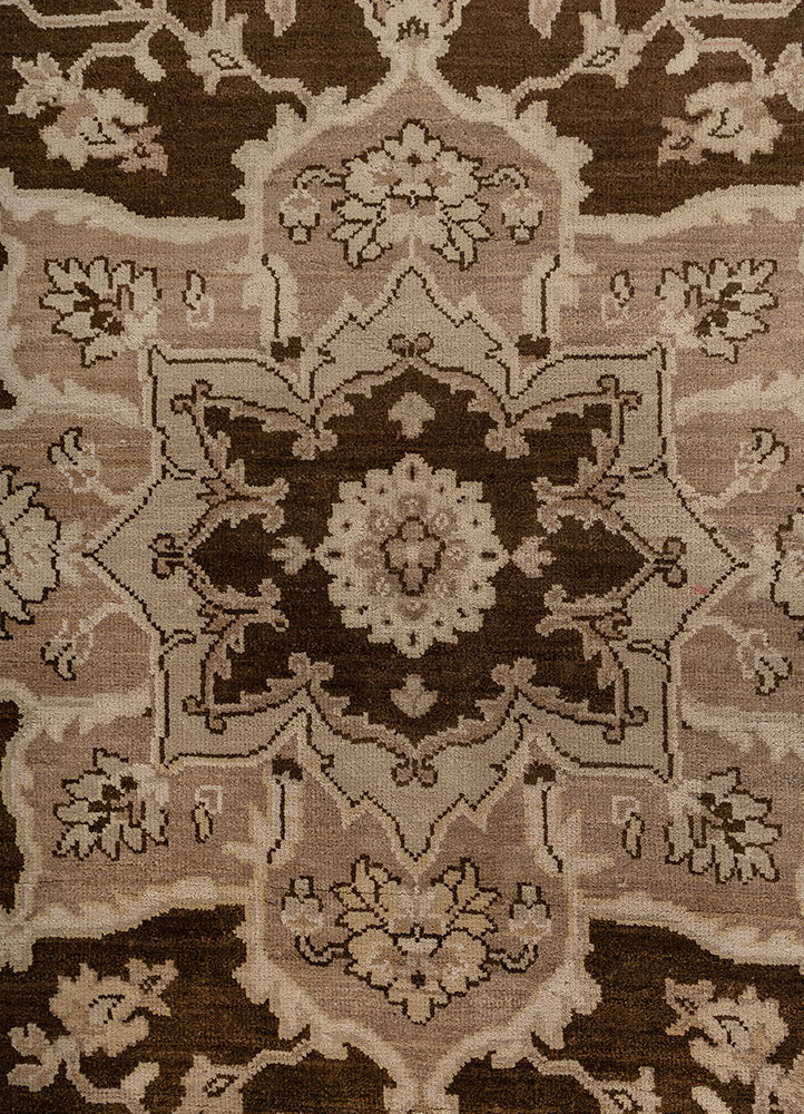 thyme beige and brown wool hand knotted Rug - CloseUp