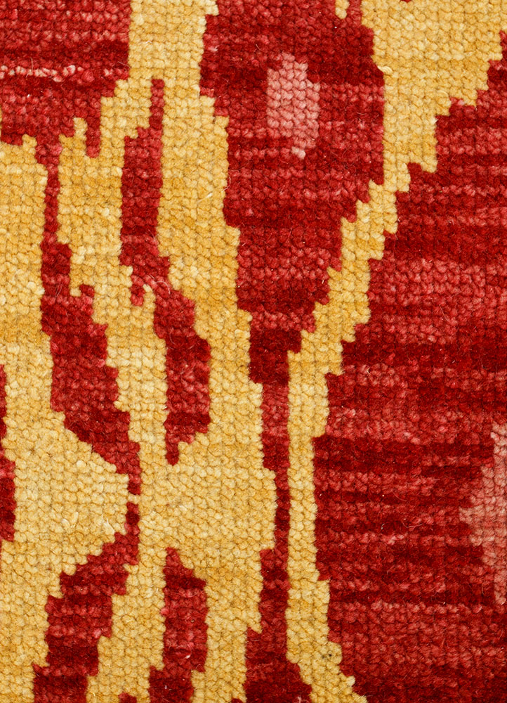 savana red and orange wool hand knotted Rug - CloseUp
