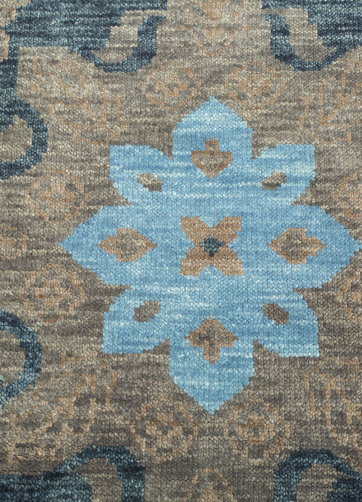 savana blue wool hand knotted Rug - CloseUp