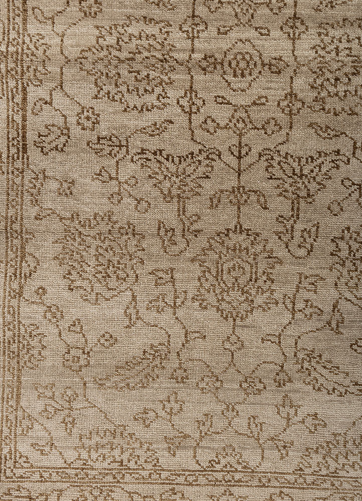 savana beige and brown wool hand knotted Rug - CloseUp