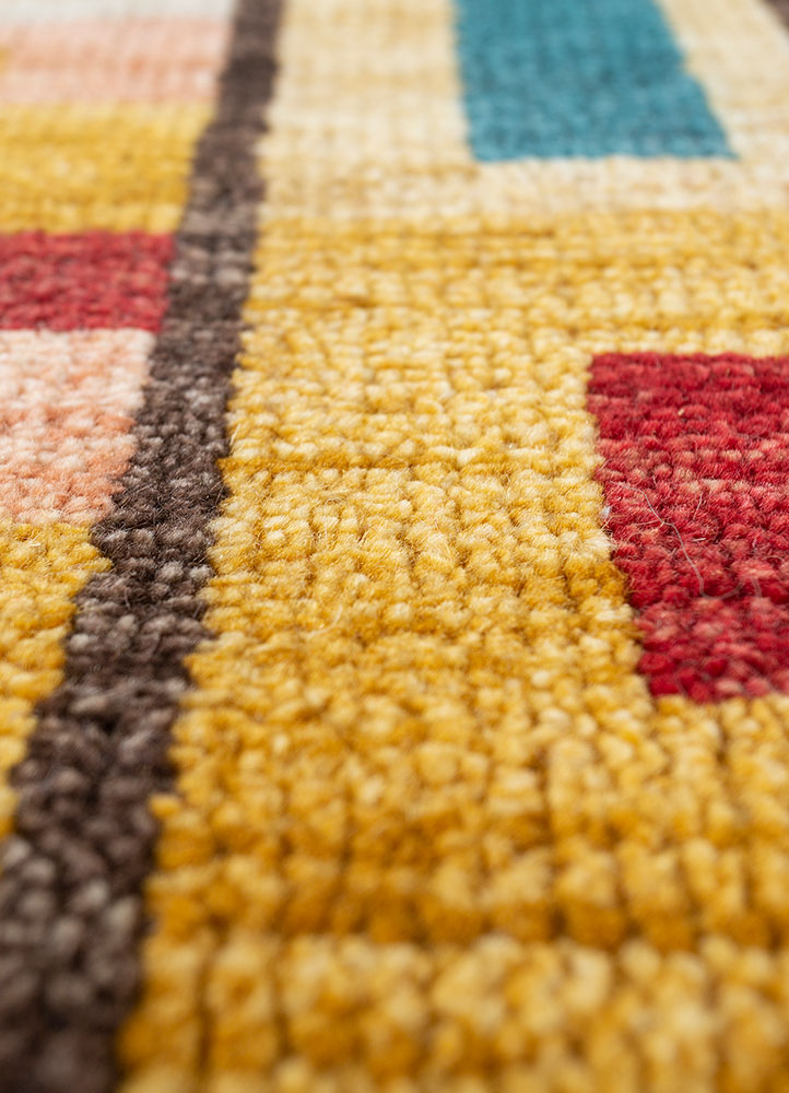 erbe red and orange wool hand knotted Rug - CloseUp