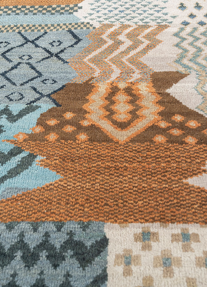 manchaha blue wool hand knotted Rug - CloseUp