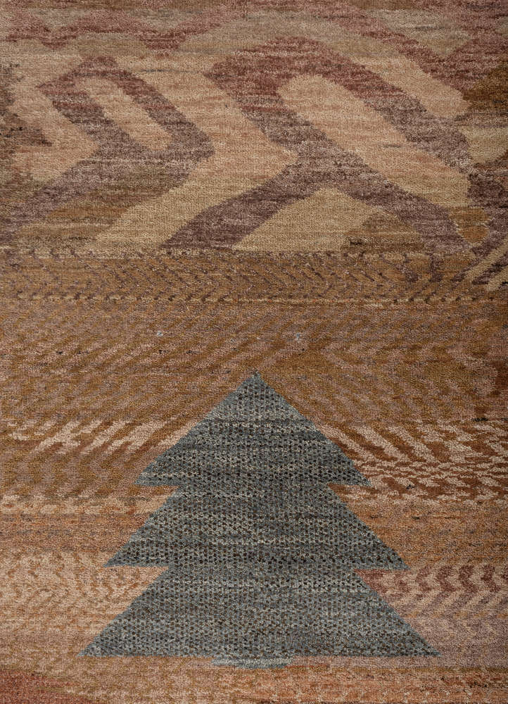 manchaha red and orange wool hand knotted Rug - CloseUp