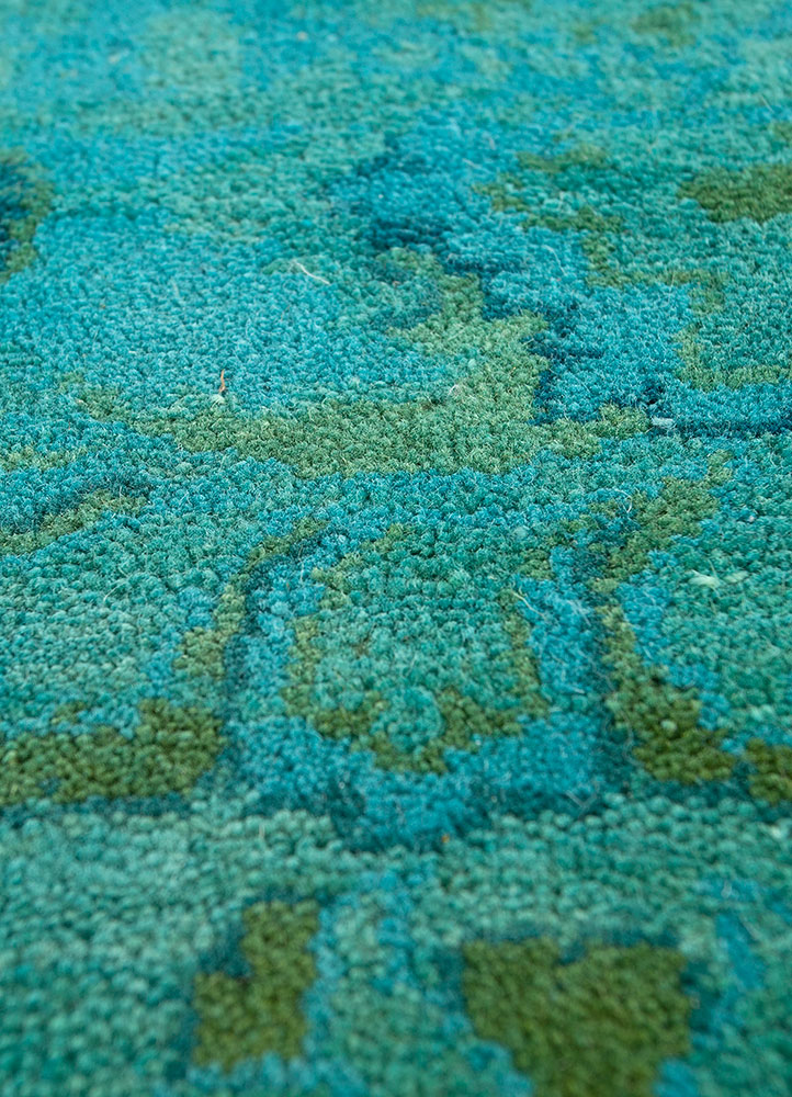 manchaha blue wool hand knotted Rug - CloseUp