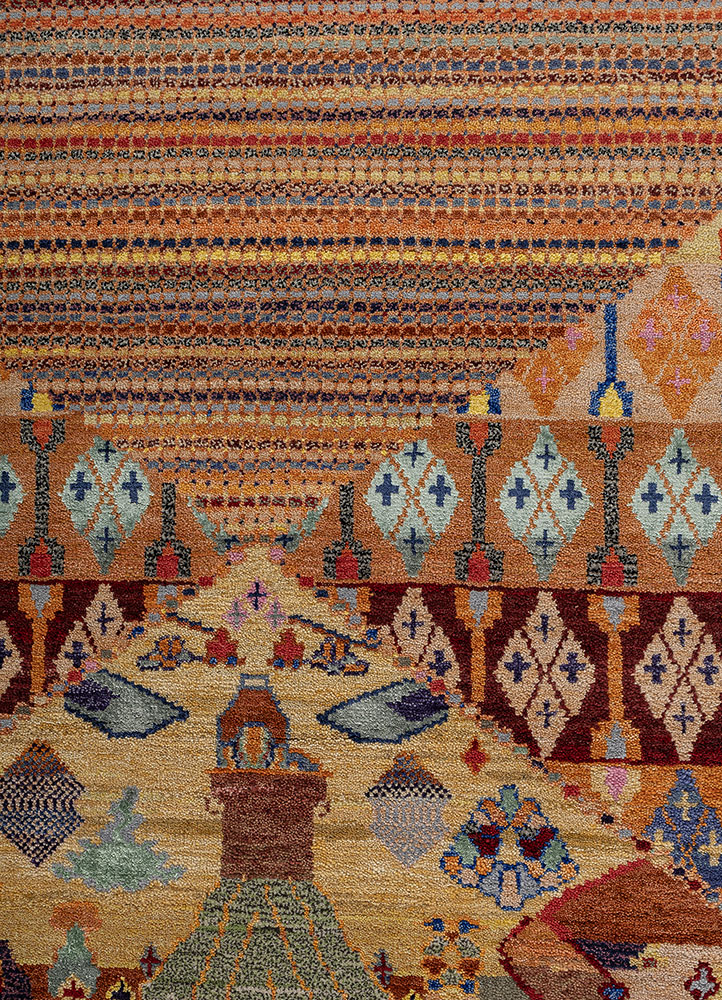 manchaha multi wool and bamboo silk hand knotted Rug - CloseUp