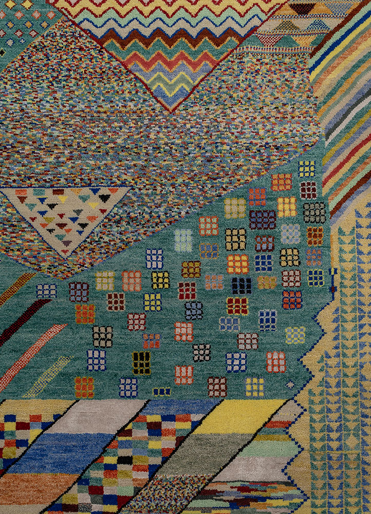manchaha green wool and bamboo silk hand knotted Rug - CloseUp