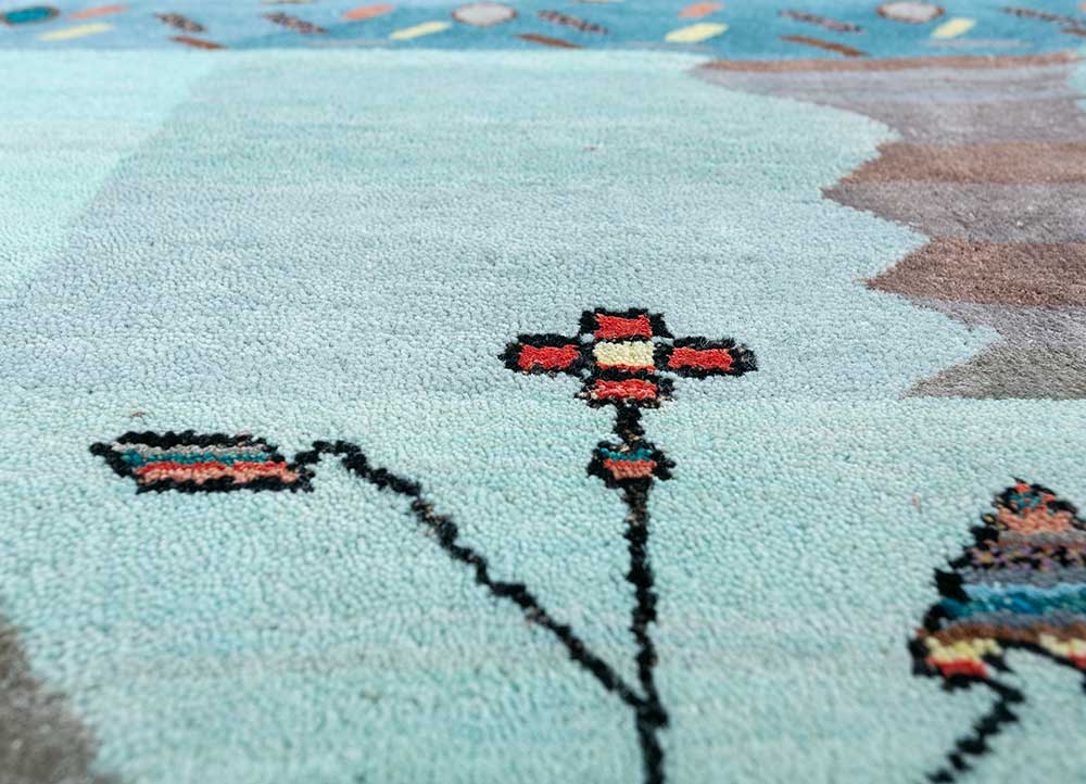 freedom manchaha blue wool and bamboo silk hand knotted Rug - CloseUp