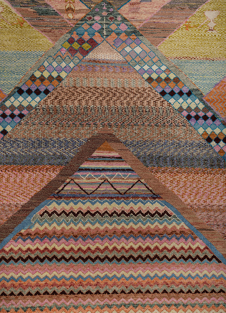 manchaha red and orange wool and bamboo silk hand knotted Rug - CloseUp