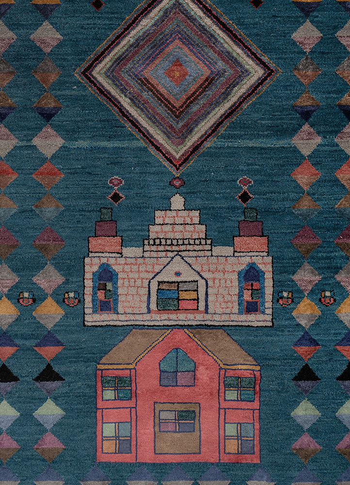 manchaha blue wool and bamboo silk hand knotted Rug - CloseUp