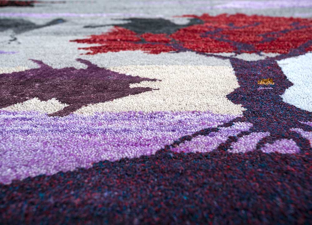 freedom manchaha pink and purple wool and bamboo silk hand knotted Rug - CloseUp
