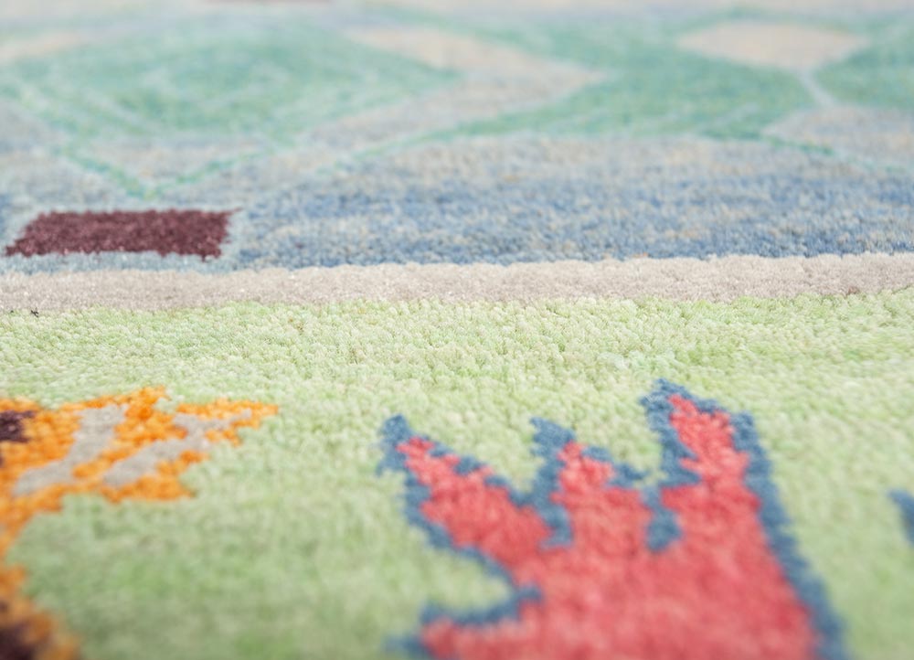 manchaha blue wool and bamboo silk hand knotted Rug - CloseUp