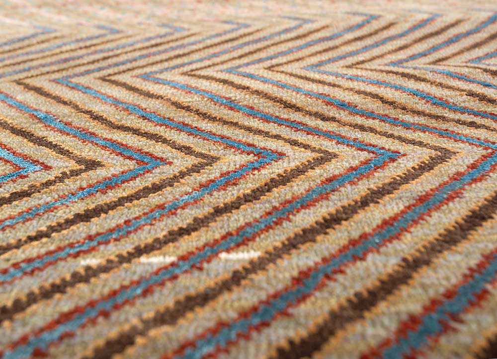 manchaha red and orange wool and bamboo silk hand knotted Rug - CloseUp