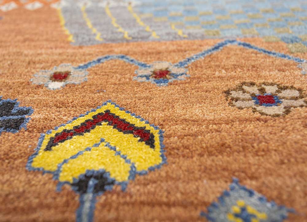 manchaha red and orange wool and bamboo silk hand knotted Rug - CloseUp