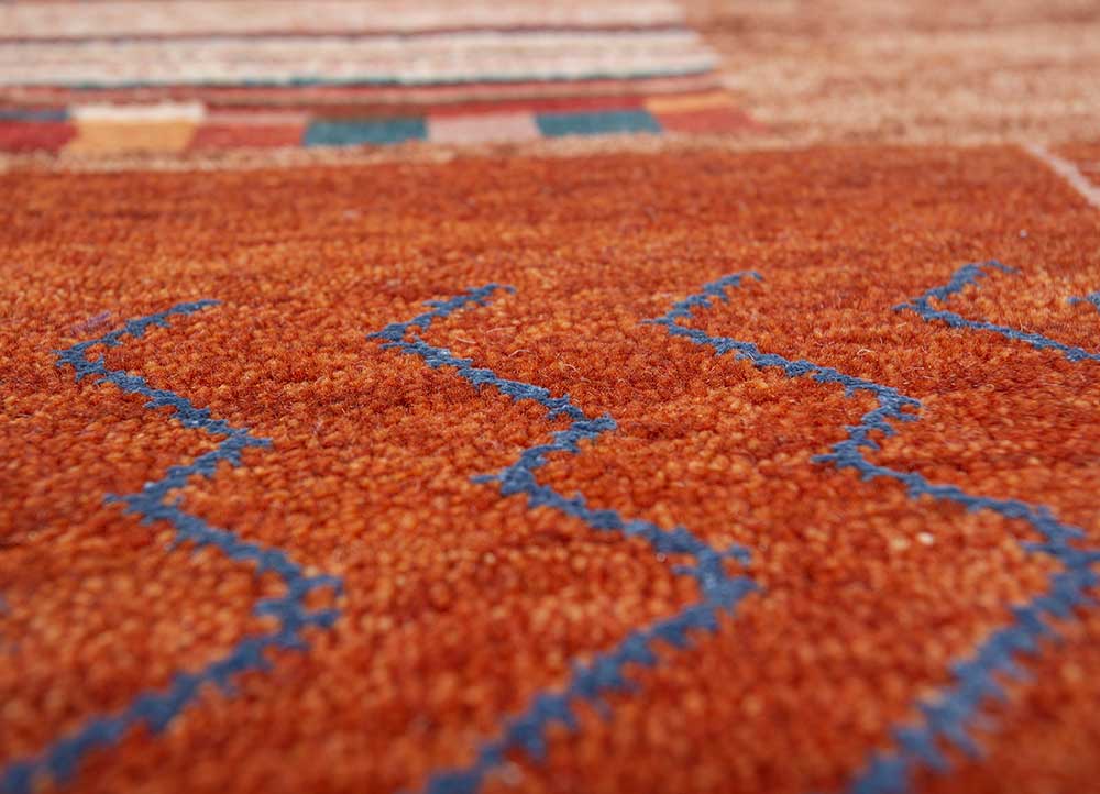 freedom manchaha red and orange wool and bamboo silk hand knotted Rug - CloseUp