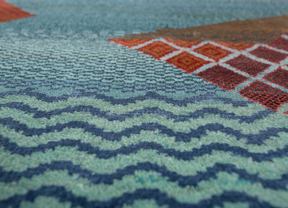 manchaha blue wool and bamboo silk hand knotted Rug - CloseUp