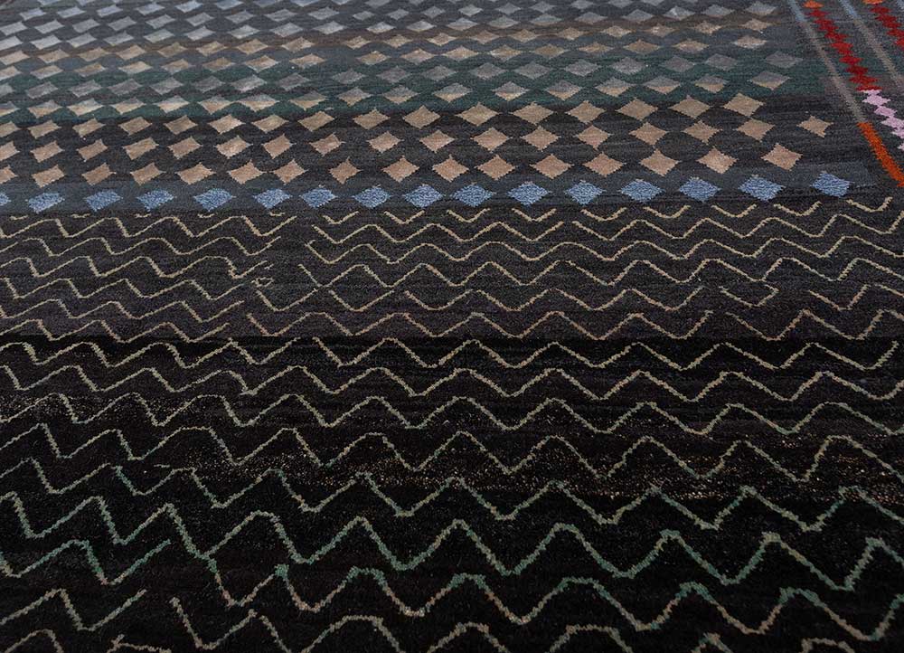 manchaha blue wool and bamboo silk hand knotted Rug - CloseUp