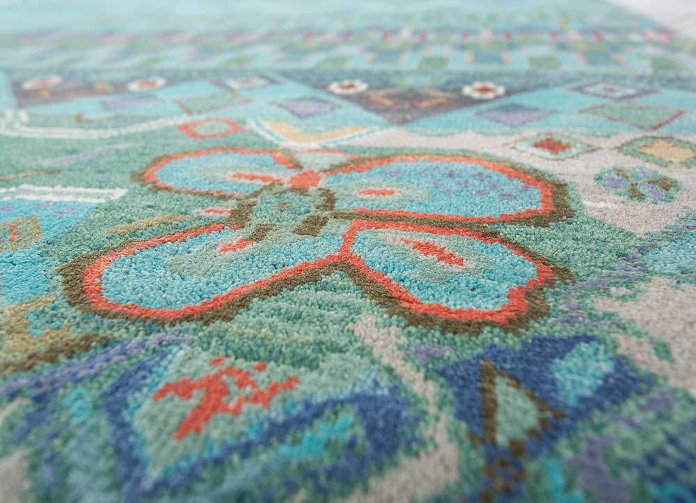 manchaha blue wool and bamboo silk hand knotted Rug - CloseUp