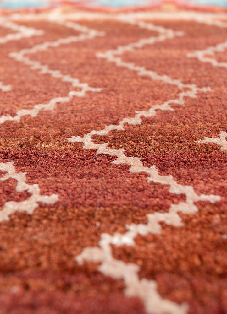 manchaha red and orange wool and bamboo silk hand knotted Rug - CloseUp
