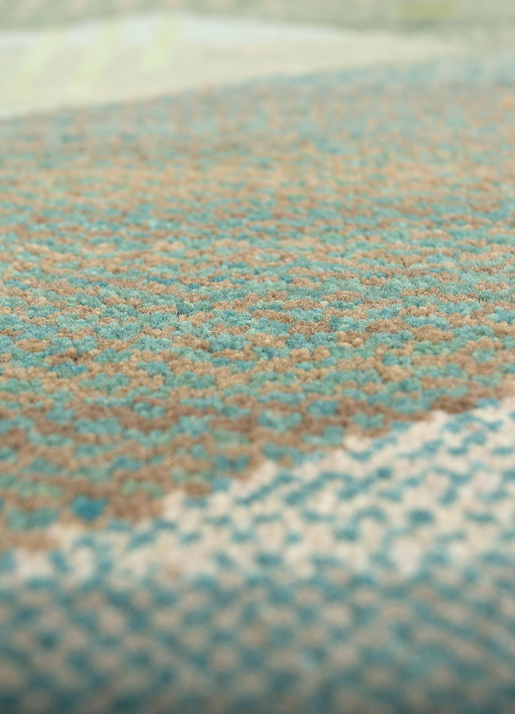 manchaha green wool and bamboo silk hand knotted Rug - CloseUp