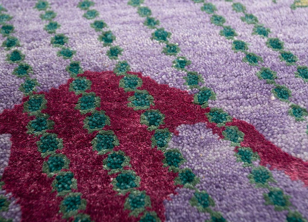 manchaha pink and purple wool and bamboo silk hand knotted Rug - CloseUp