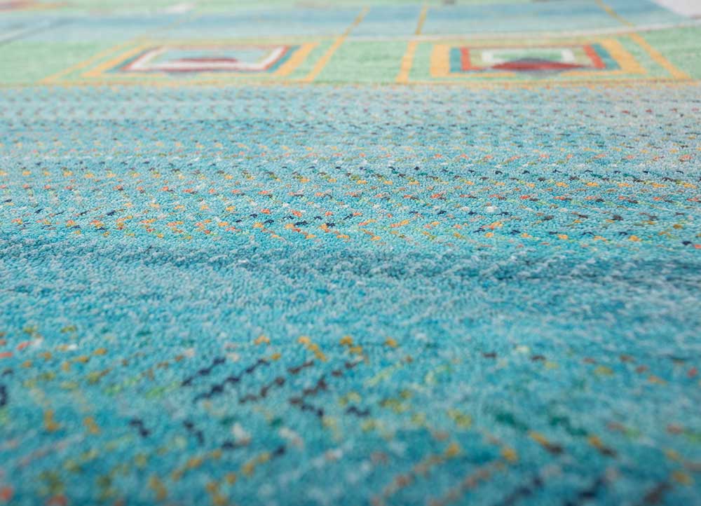 manchaha blue wool and bamboo silk hand knotted Rug - CloseUp