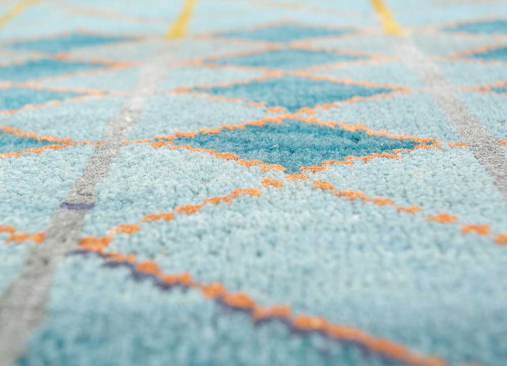 manchaha blue wool and bamboo silk hand knotted Rug - CloseUp