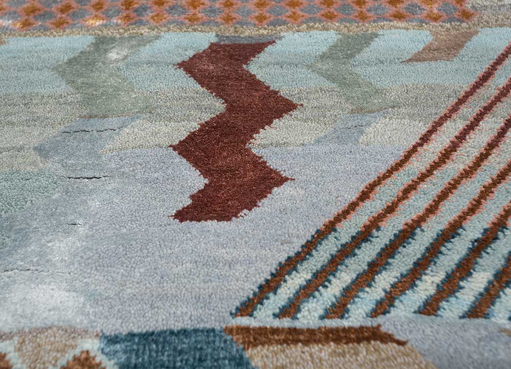 manchaha blue wool and bamboo silk hand knotted Rug - CloseUp
