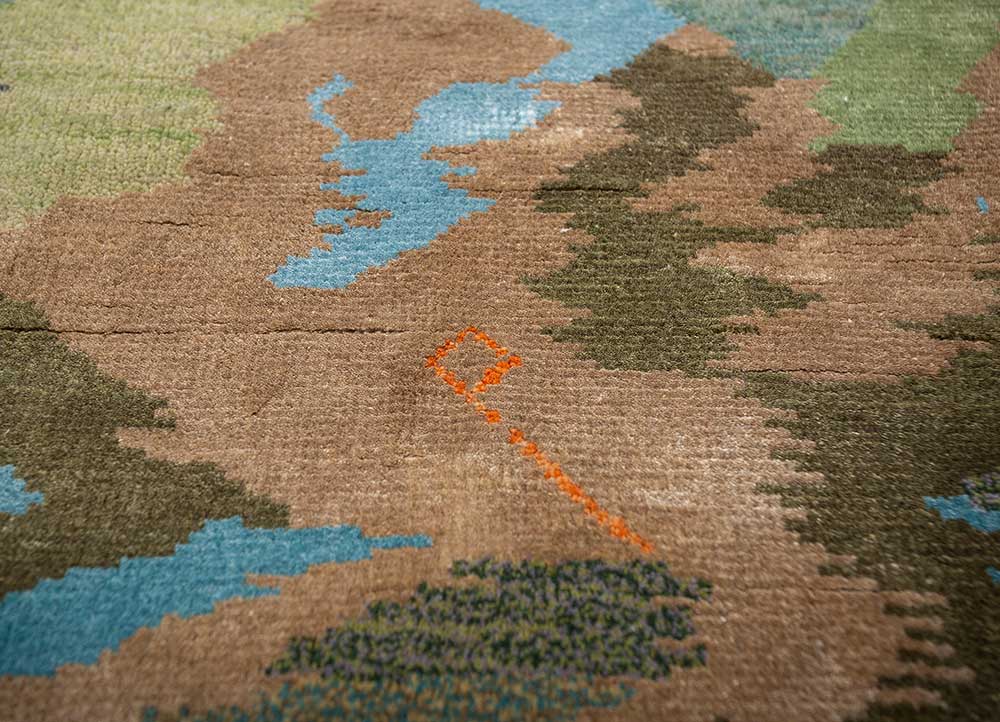 manchaha green wool and bamboo silk hand knotted Rug - CloseUp