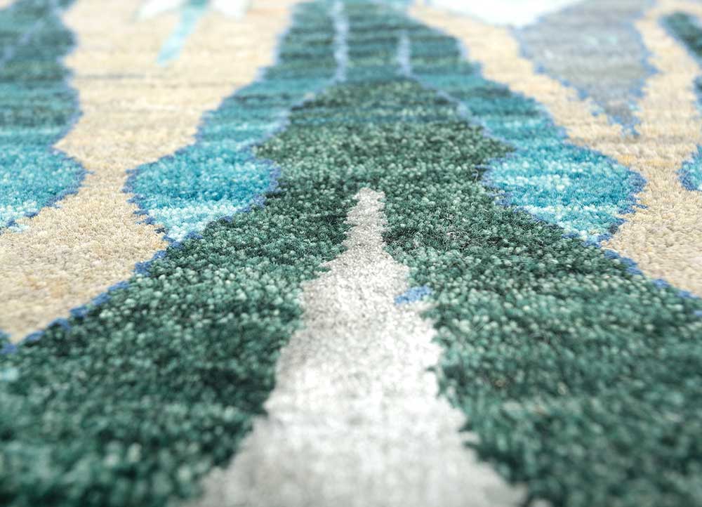 manchaha blue wool and bamboo silk hand knotted Rug - CloseUp