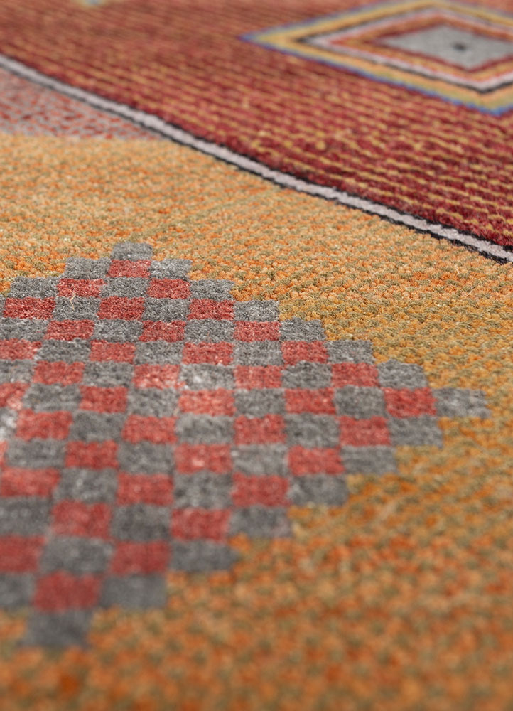 manchaha red and orange wool and bamboo silk hand knotted Rug - CloseUp