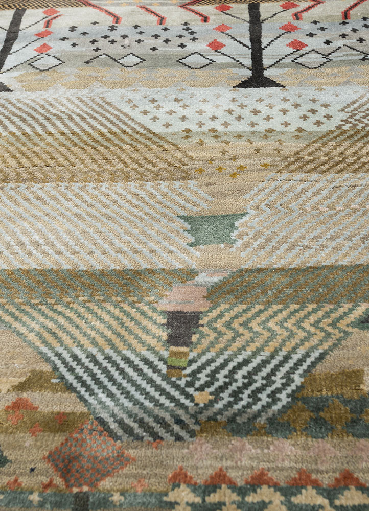 manchaha green wool and bamboo silk hand knotted Rug - CloseUp