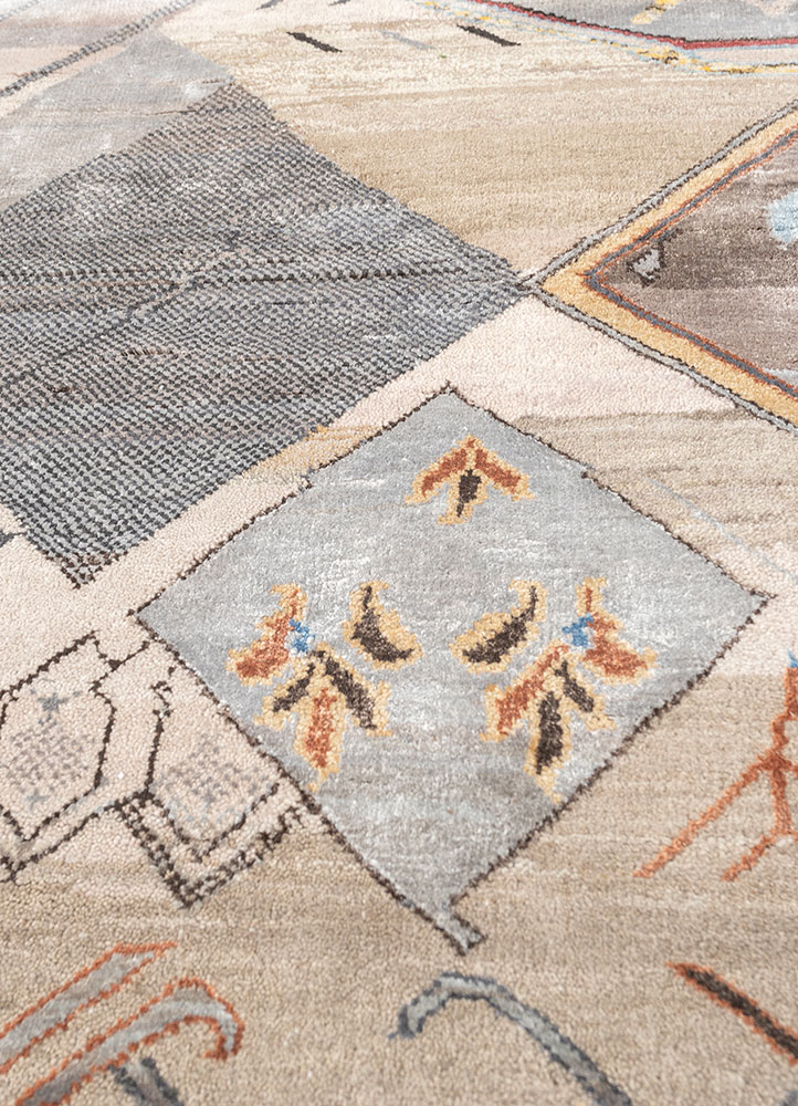 manchaha ivory wool and bamboo silk hand knotted Rug - CloseUp