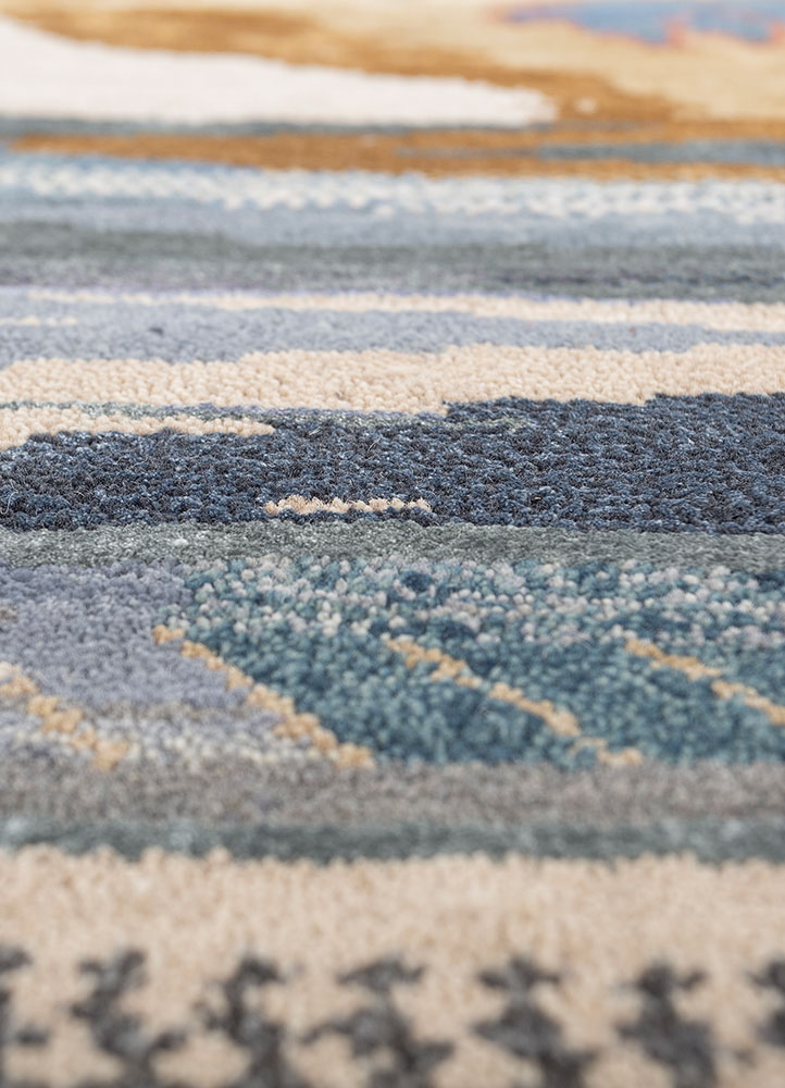 manchaha blue wool and bamboo silk hand knotted Rug - CloseUp