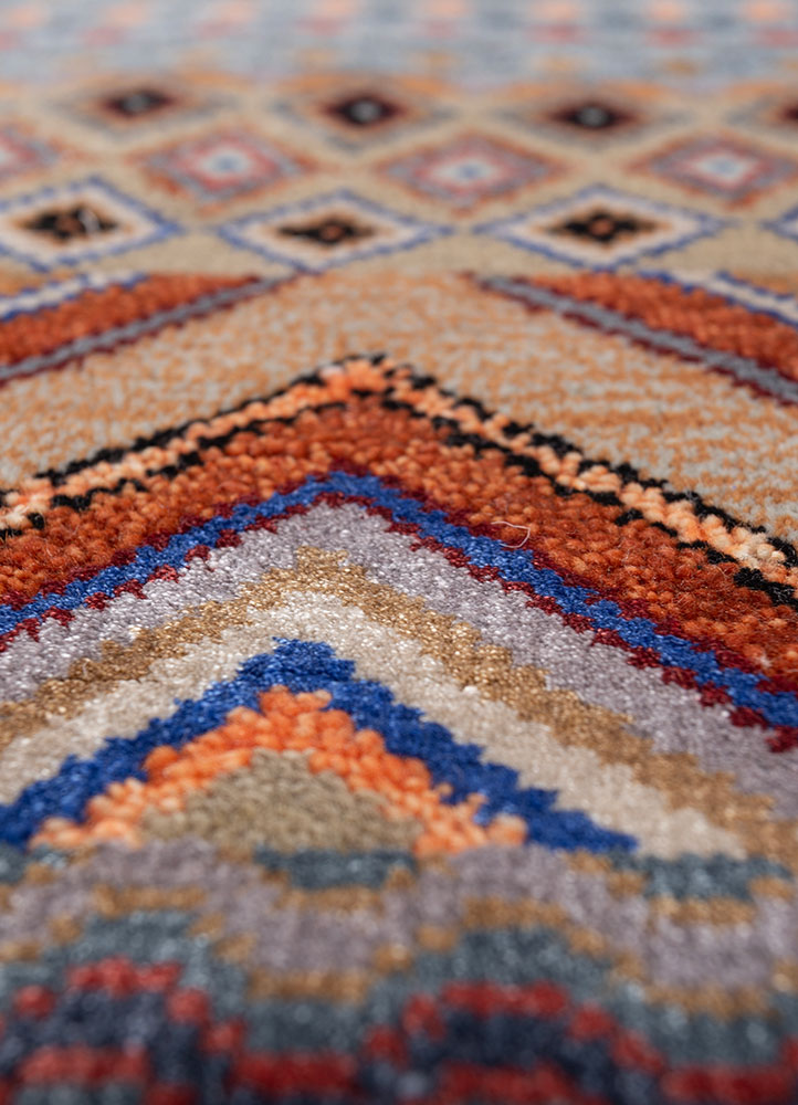 manchaha blue wool and bamboo silk hand knotted Rug - CloseUp