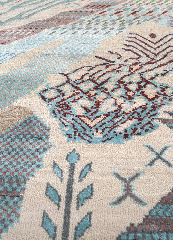 manchaha ivory wool and bamboo silk hand knotted Rug - CloseUp