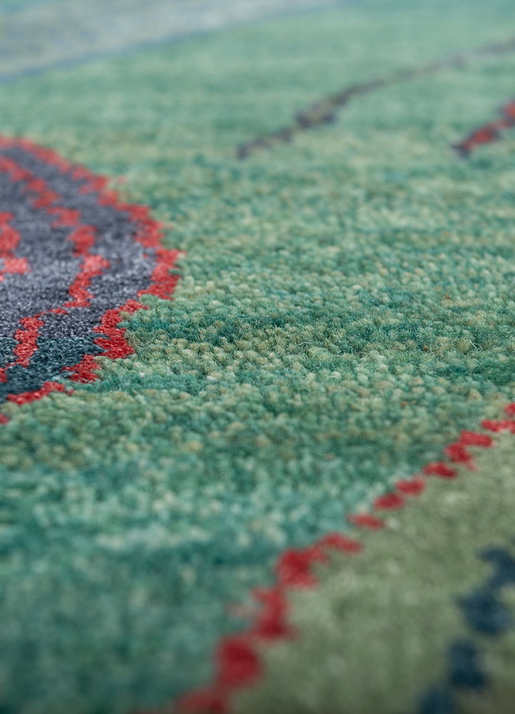 manchaha green wool and bamboo silk hand knotted Rug - CloseUp