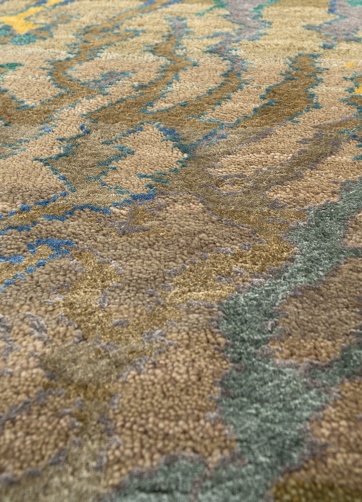 manchaha green wool and bamboo silk hand knotted Rug - CloseUp