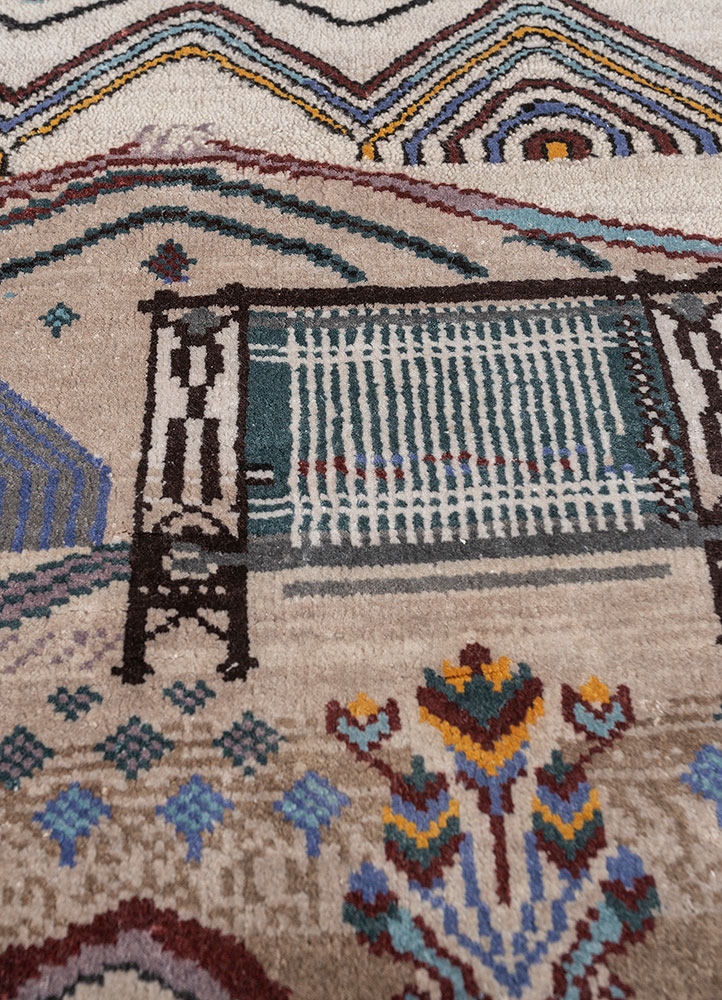 manchaha ivory wool and bamboo silk hand knotted Rug - CloseUp