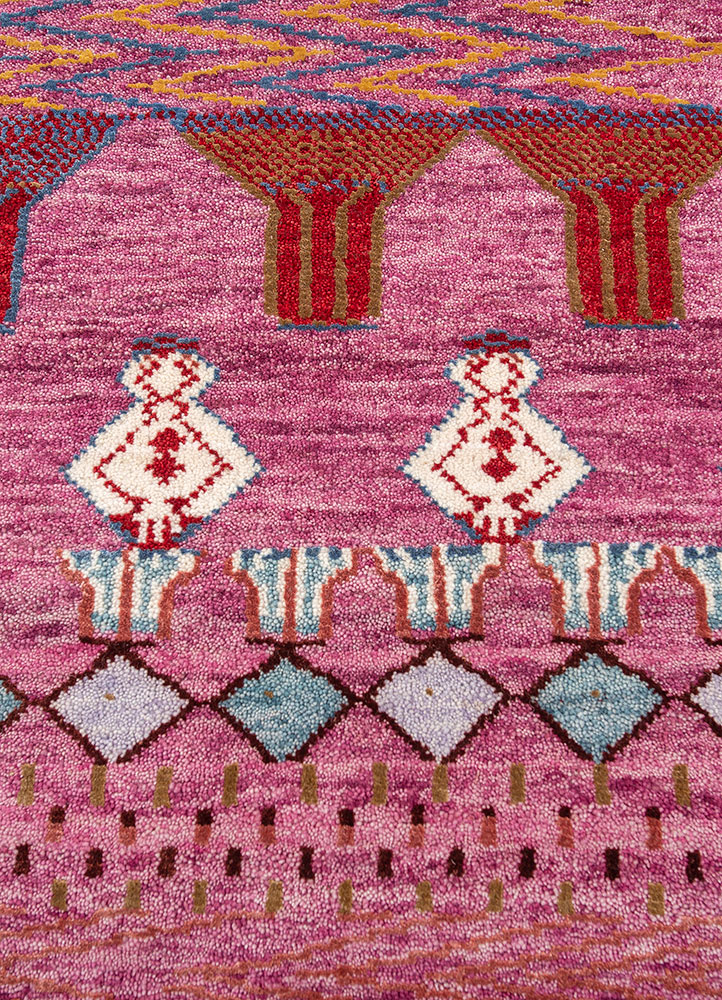 manchaha pink and purple wool and bamboo silk hand knotted Rug - CloseUp