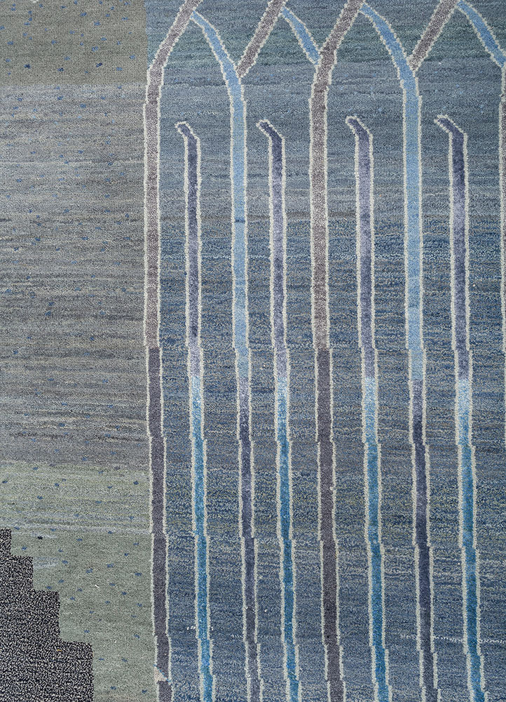 manchaha blue wool and bamboo silk hand knotted Rug - CloseUp